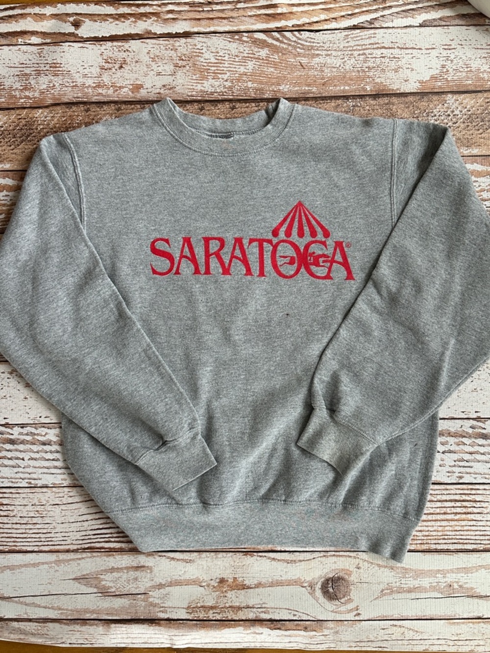Vintage Saratoga- Port and Company Gray Crew Sweatshirt with Red Saratoga Logo